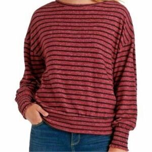 Lucky Brand Striped Dolman Sleeve Pullover in Burgundy and Black